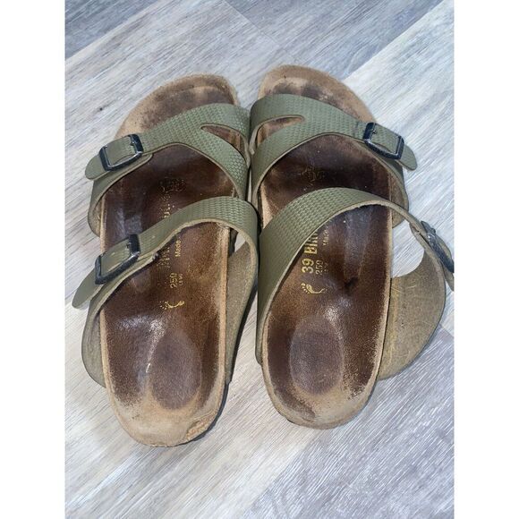 Birkenstock Leather Sandals Size 8W WoMens Green Color Double Buckle READ - Picture 7 of 14
